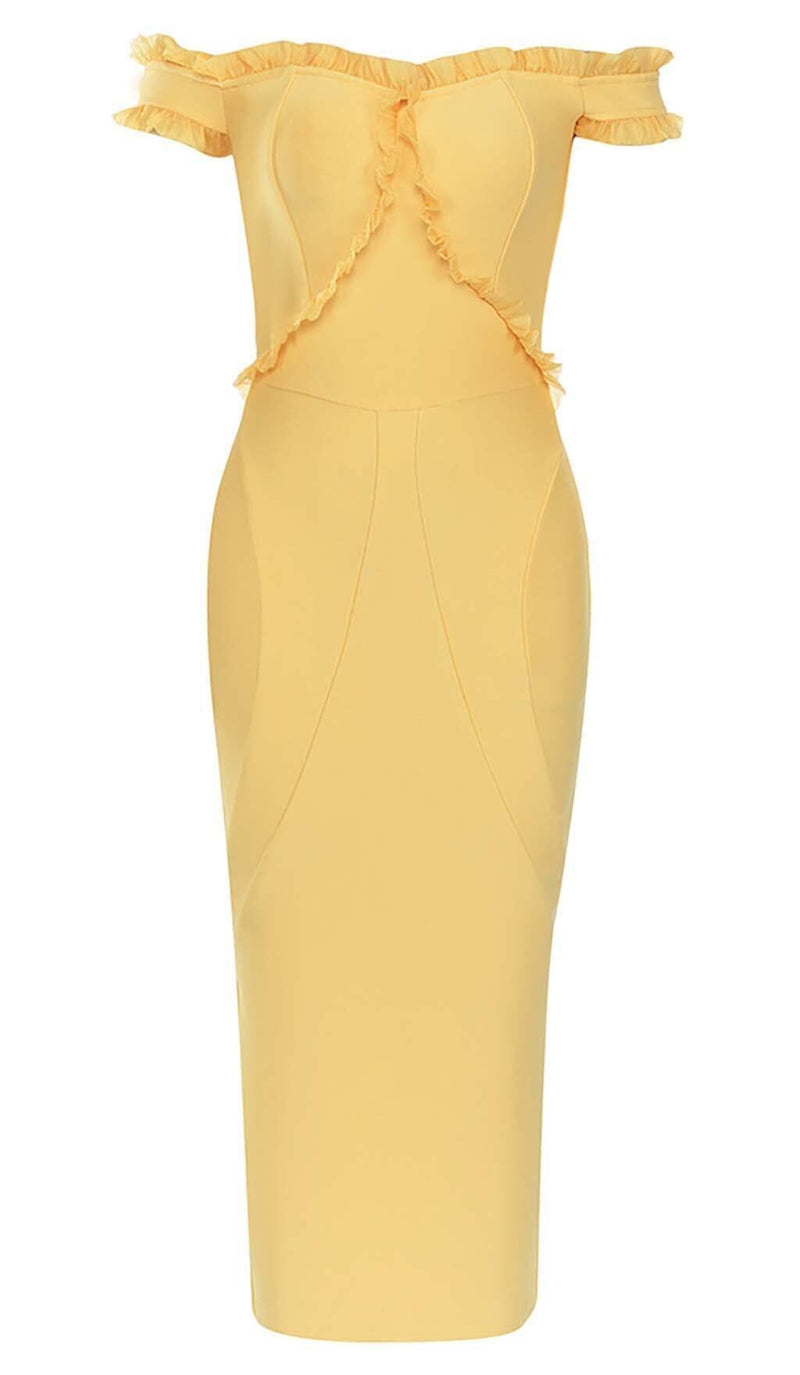 BANDEAU BANDAGE MIDI DRESS IN YELLOW