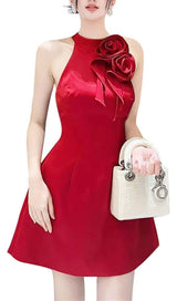 BOSE EMBELLISHED SLEEVELESS MINI DRESS IN RED