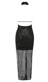 HALTER SLEEVELESS SEQUIN MAXI DRESS IN BLACK