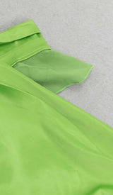 ONE-SHOULDER SATIN RUFFLE MAXI DRESS IN NEON GREEN