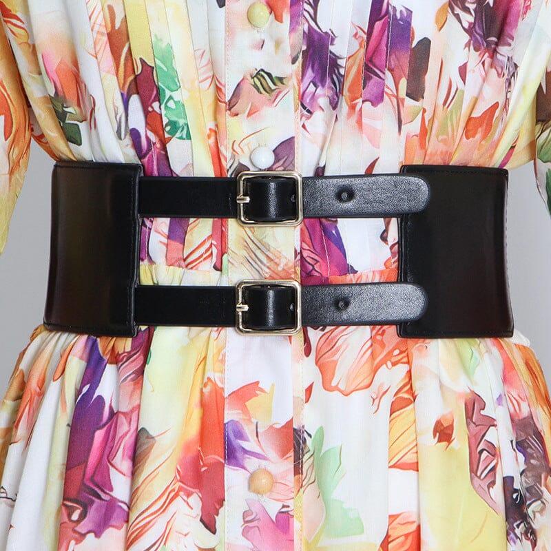 POISE PRINT SILK MIDI DRESS IN MULTI-COLOR