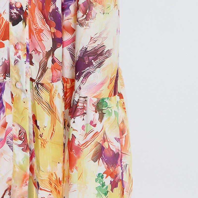 POISE PRINT SILK MIDI DRESS IN MULTI-COLOR