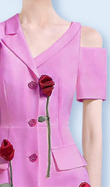 ROSE-EMBELLISHED ASYMMETRIC JACKET DRESS IN PINK