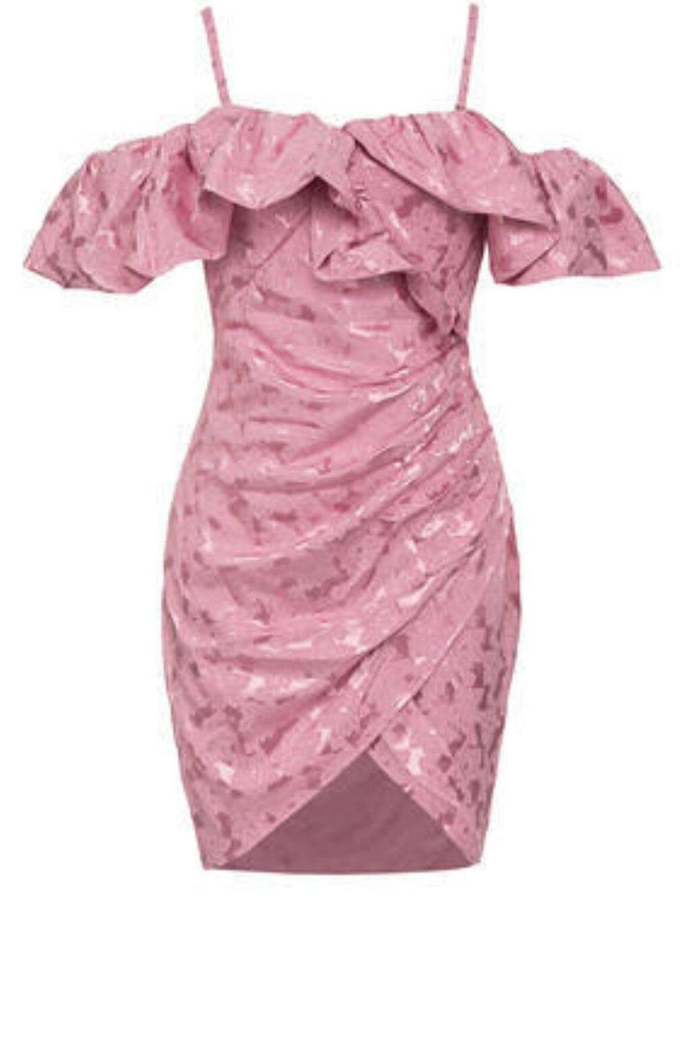 STRAP RUFFLE RUCHED MINI DRESS IN PINK