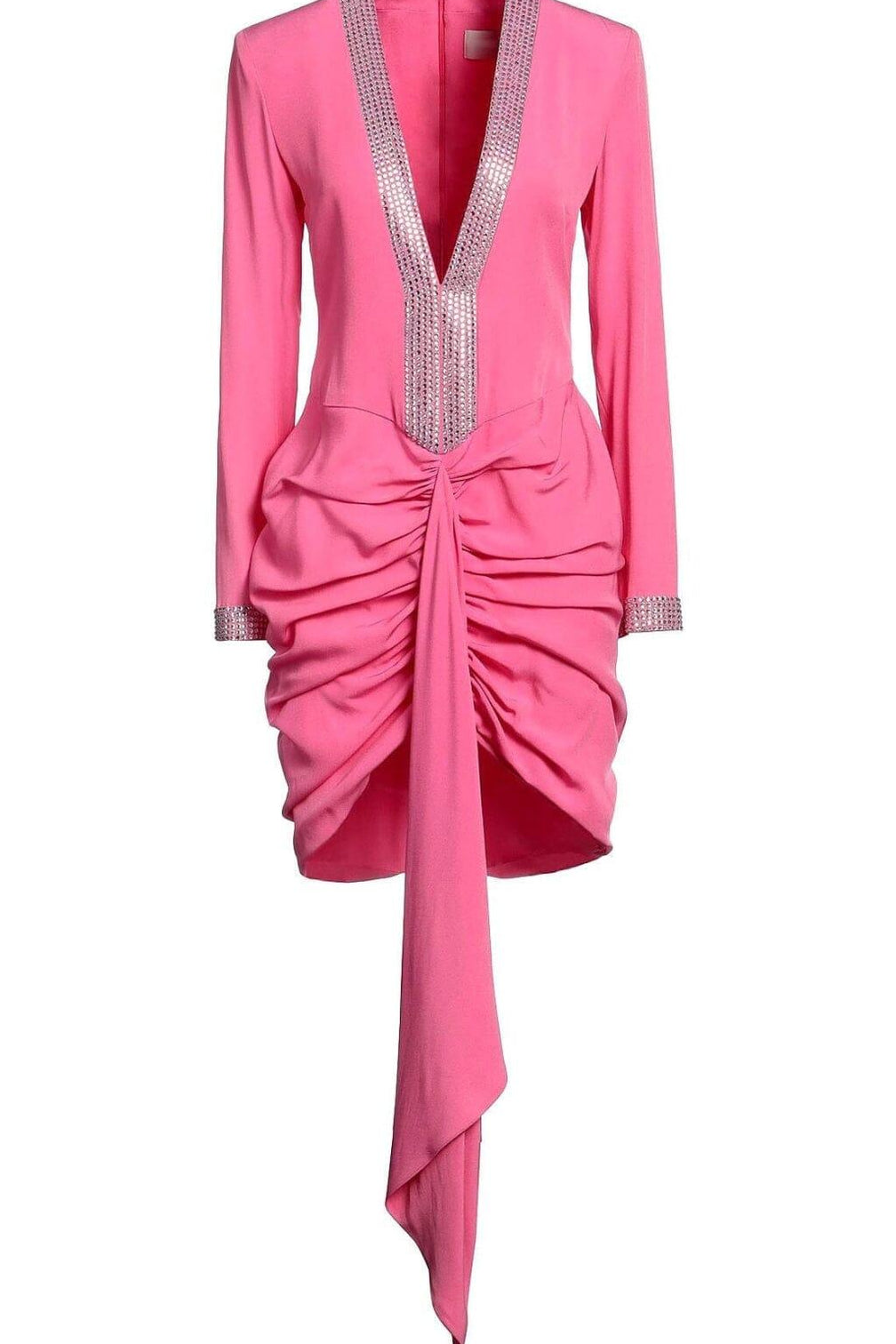 STRASS EMBELLISHED RUCHED MINI DRESS IN PINK