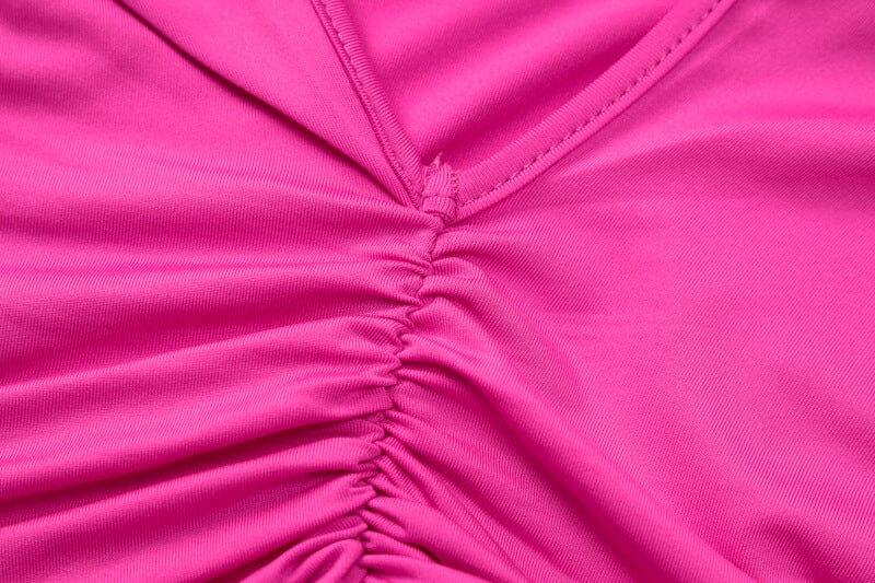 V NECK RUCHED MAXI DRESS IN HOT PINK