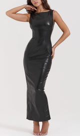 BLACK VEGAN LEATHER MAXI DRESS