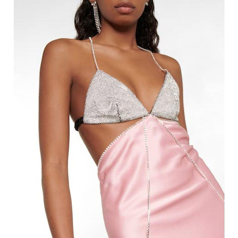 CRYSTAL-EMBELLISHED SLIP MIDI DRESS IN PINK