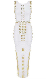 GOLD ACCENT BANDAGE MAXI DRESS