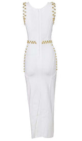 GOLD ACCENT BANDAGE MAXI DRESS