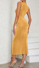 HALTER BANDAGE MIDI DRESS IN YELLOW