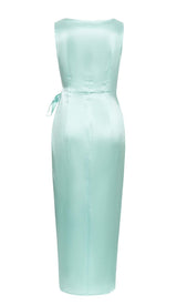 KNOT SIDE SATIN MIDI DRESS IN MINT