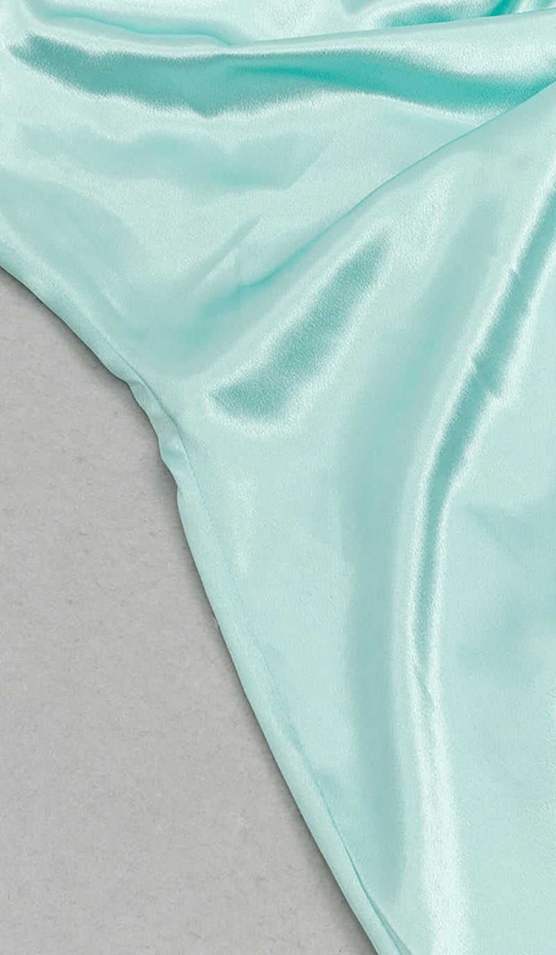 KNOT SIDE SATIN MIDI DRESS IN MINT