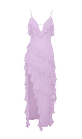 LILAC RAYON RUFFLE MAXI DRESS