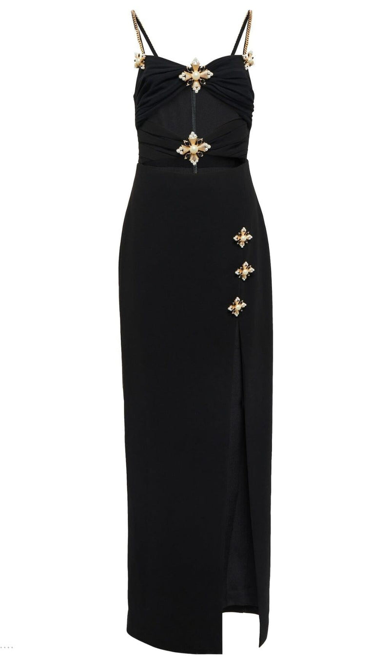 ORBIT COLUMN MIDI DRESS IN BLACK