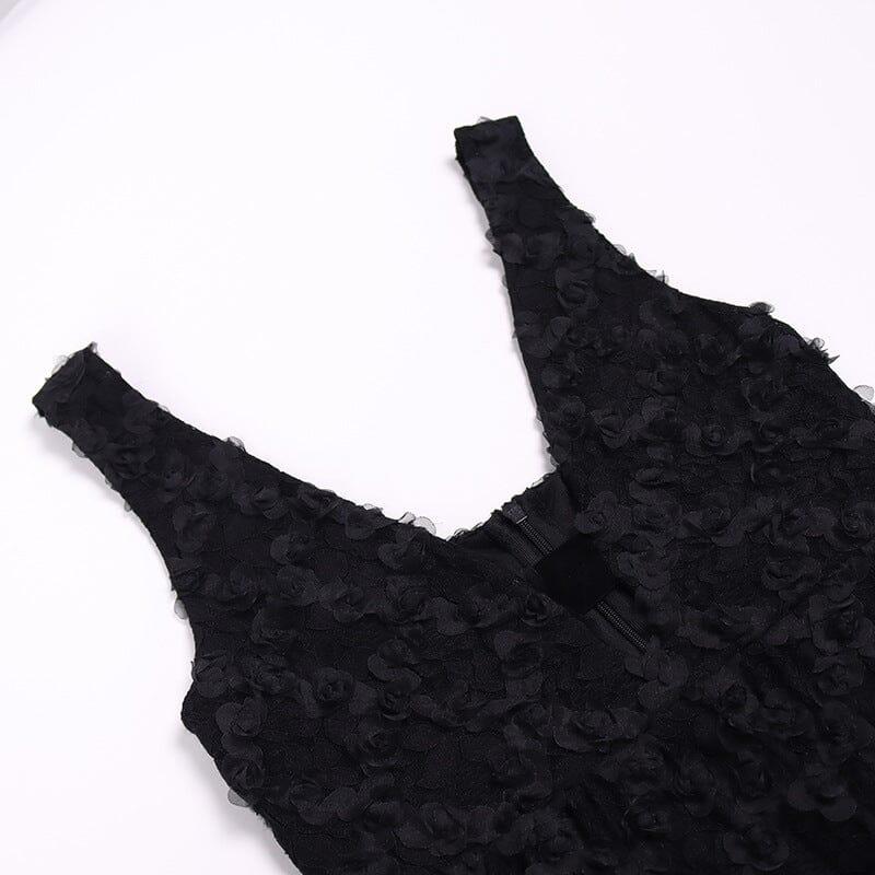 LACE STRAPPY BANDEAU MINI DRESS IN BLACK