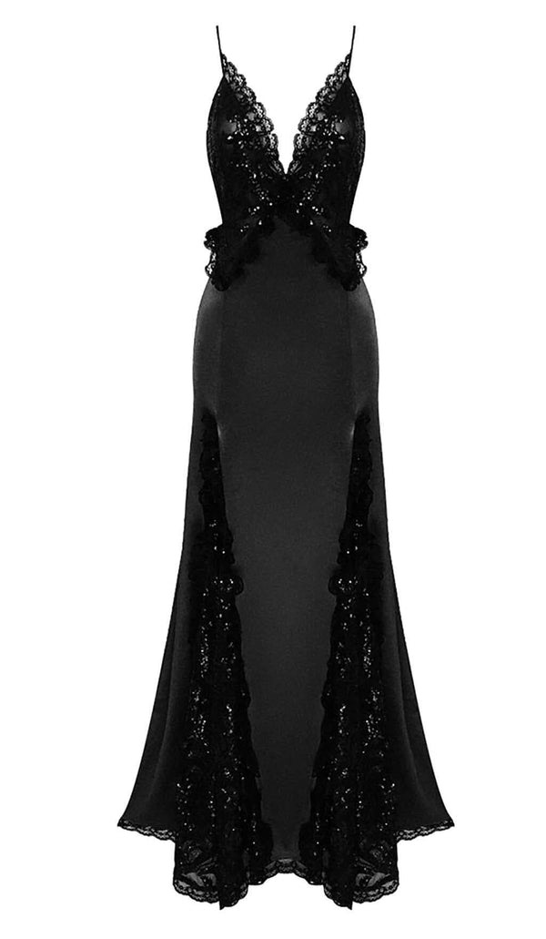 SEQUIN LACE MAXI DRESS BLACK