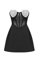 STRAPLESS HEART BUSTIER MINI DRESS IN BLACK