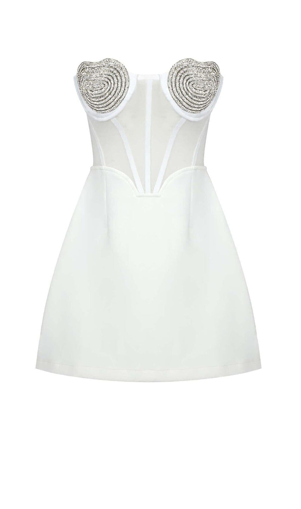 Glamorous White Strapless Mini Dress | Embellished Heart Bustier Top