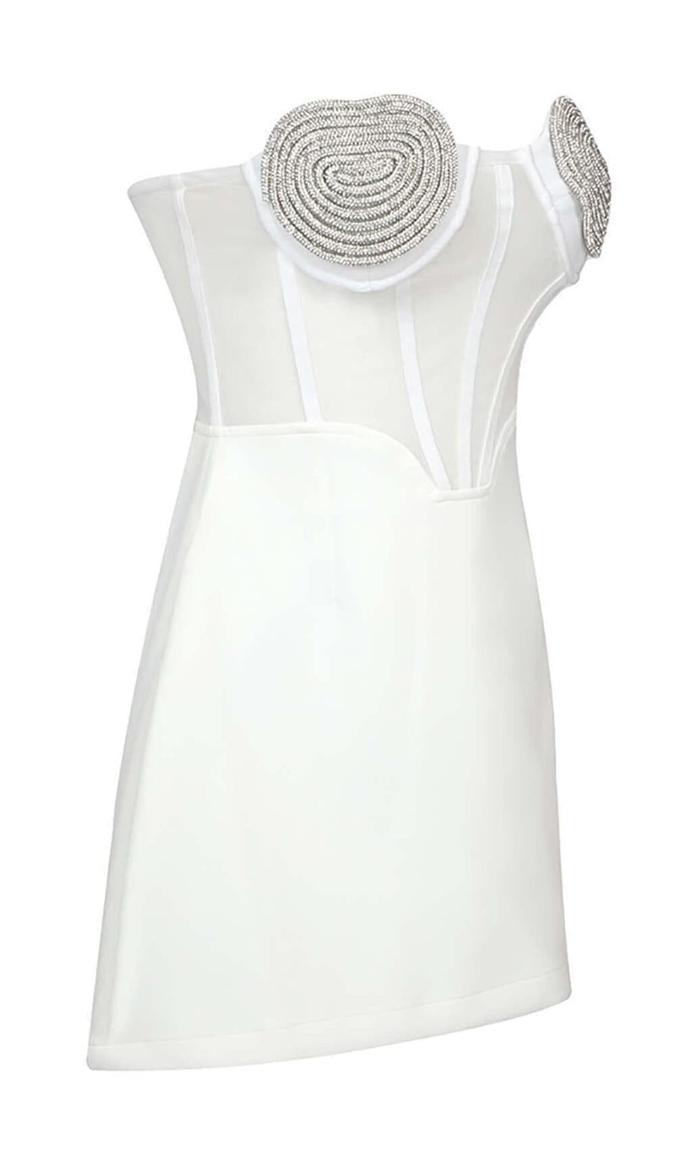 Glamorous White Strapless Mini Dress | Embellished Heart Bustier Top