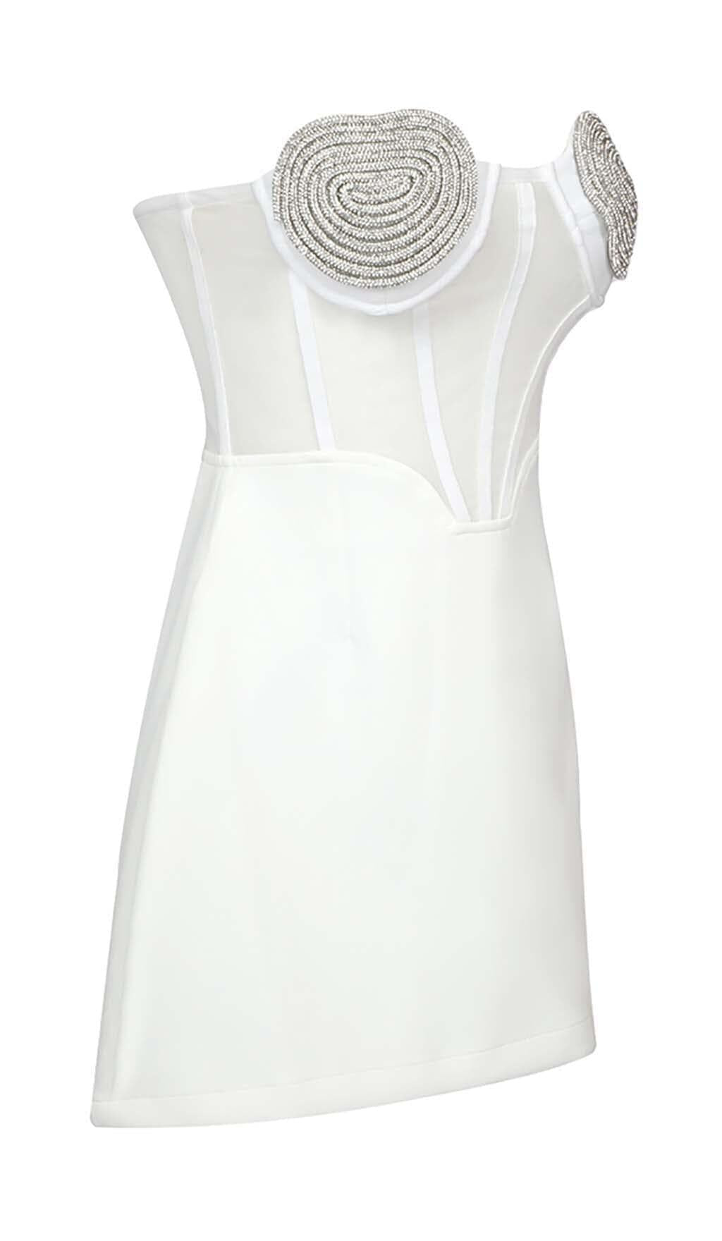 Glamorous White Strapless Mini Dress | Embellished Heart Bustier Top