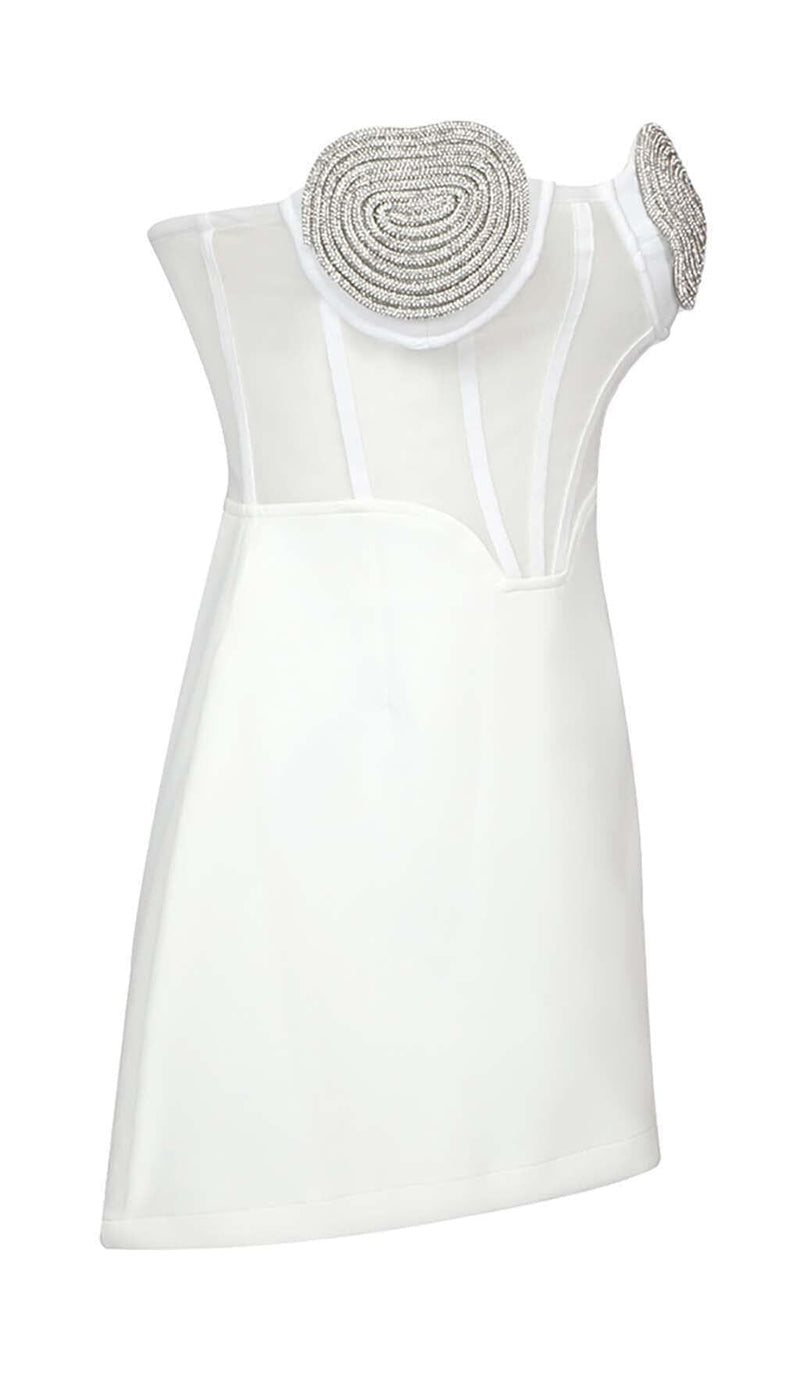 STRAPLESS HEART BUSTIER MINI DRESS IN WHITE