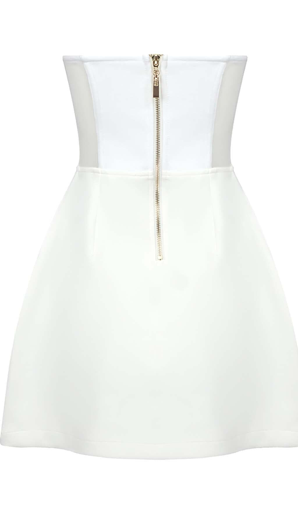 Glamorous White Strapless Mini Dress | Embellished Heart Bustier Top