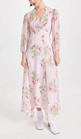 FLORAL PRINT MIDI DRESS IN PINK