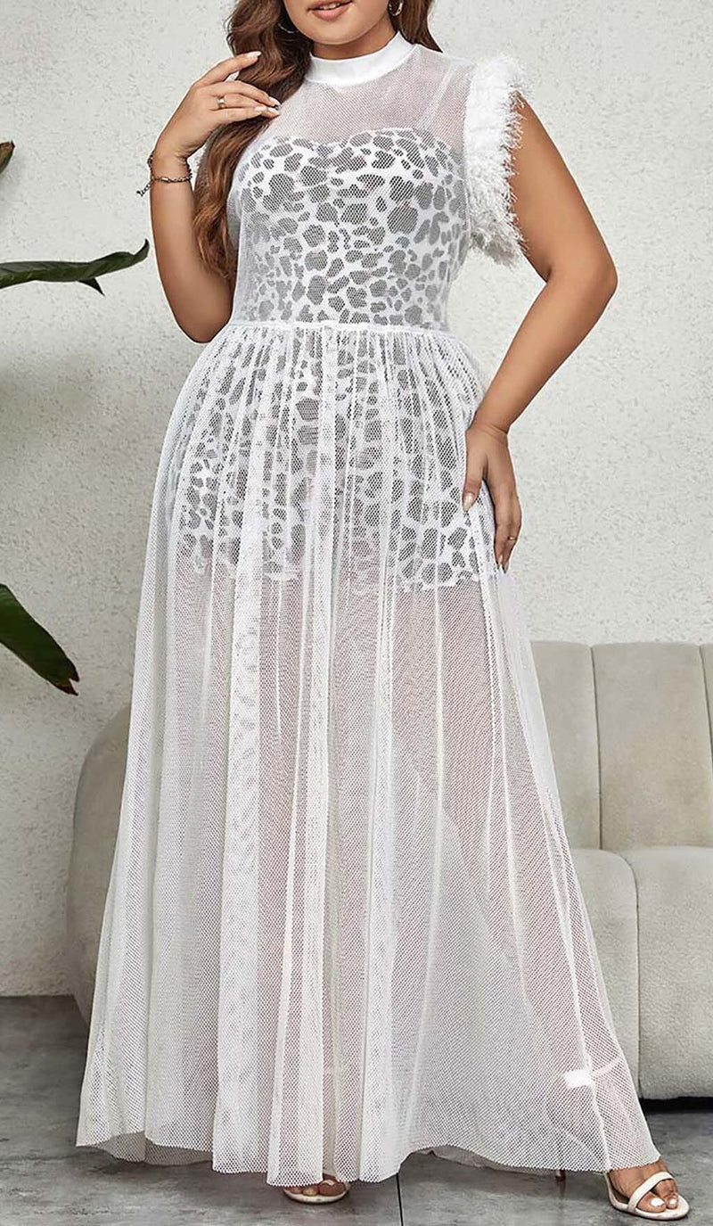 LEOPARD MESH MAXI DRESS IN WHITE