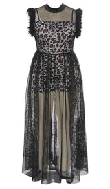 LEOPARD MESH MAXI DRESS IN WHITE