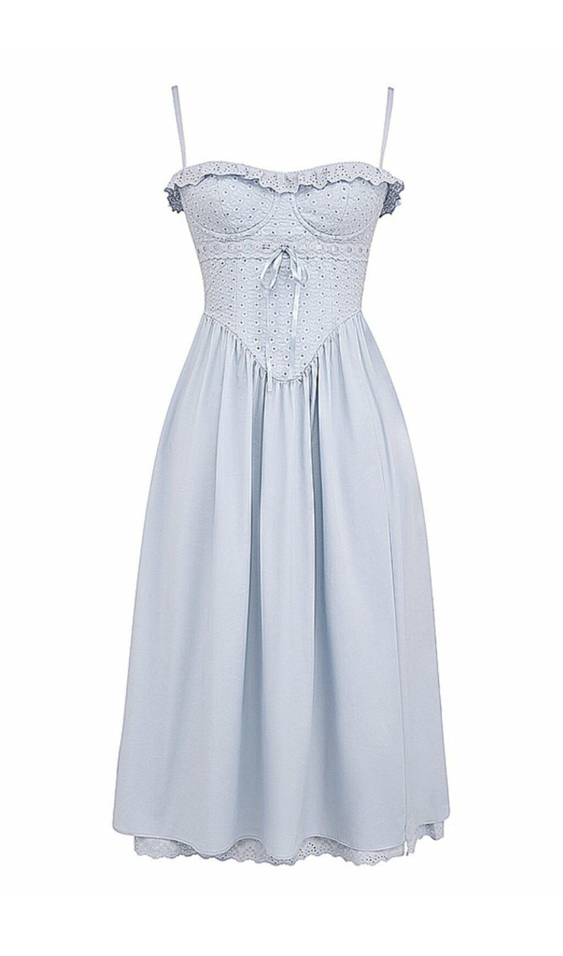 SOFT BLUE BRODERIE ANGLAIS MIDI SUNDRESS