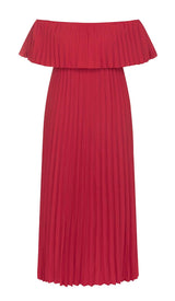 STRAPLESS PLEATED MAXI DRESS IN RED