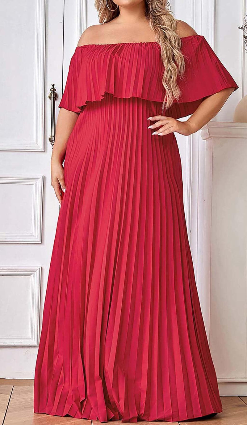 STRAPLESS PLEATED MAXI DRESS IN RED