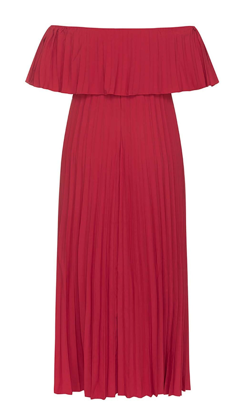 STRAPLESS PLEATED MAXI DRESS IN RED