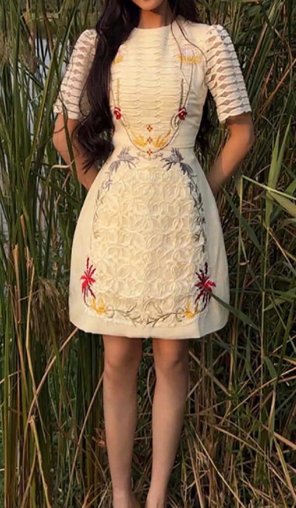 A-LINE SMOCKED MINI DRESSES IN WHITE