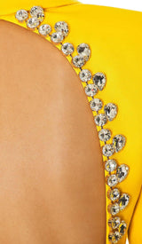 CRYSTAL OPEN BACK JACKET DRESS IN YELLOW