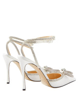 Laila Bow Crystal Satin Heels In White