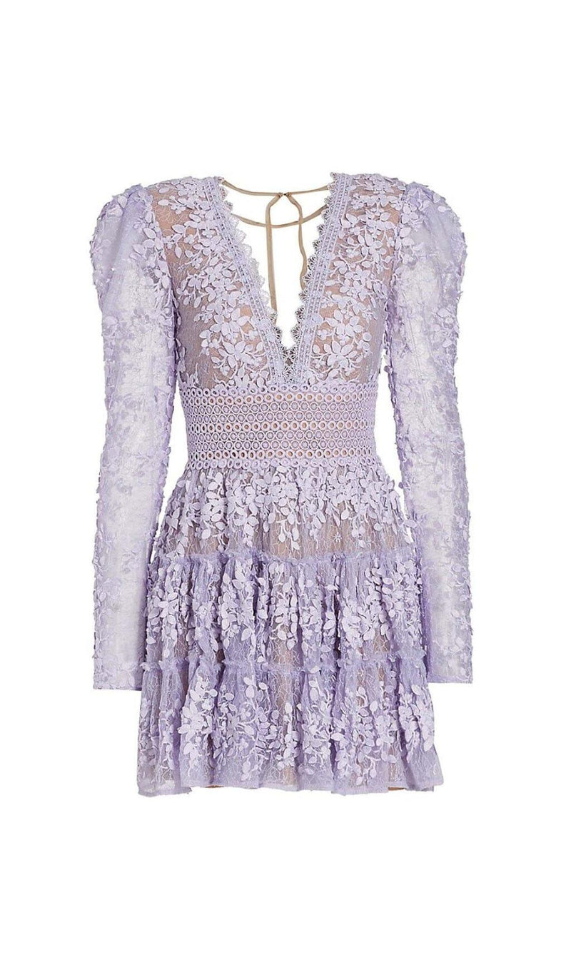 LACE EMBROIDERY MINI DRESS IN LILAC