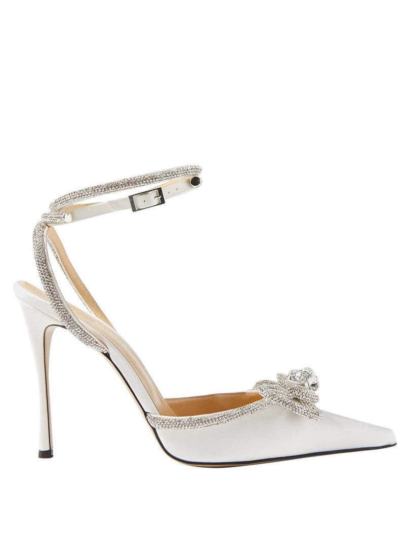 Laila Bow Crystal Satin Heels In White