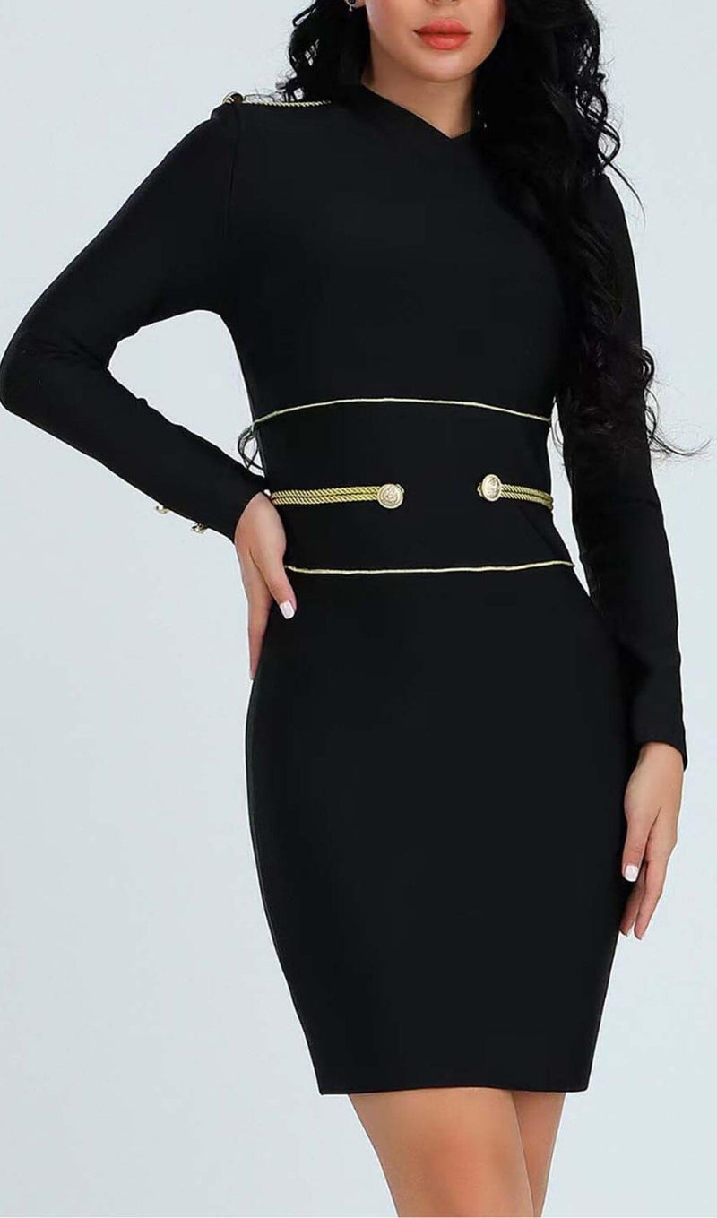 LONG SLEEVE BANDAGE MINI DRESS IN BLACK