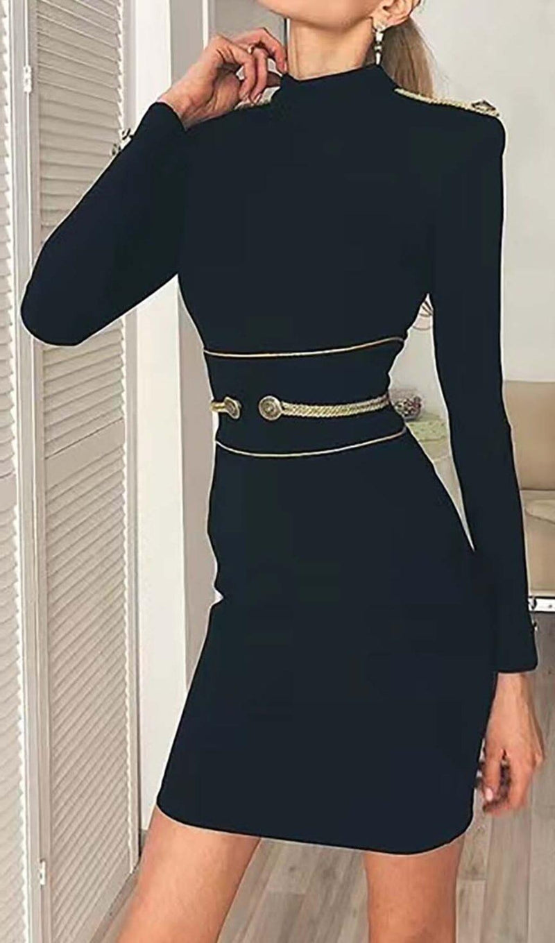 LONG SLEEVE BANDAGE MINI DRESS IN BLACK