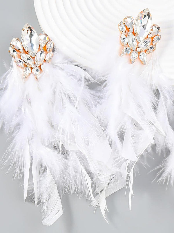 Sayda Rhinestone Feather Earrings