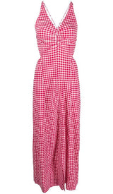 SEERSUCKER PLUNGE MAXI DRESS IN PINK