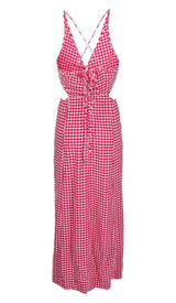 SEERSUCKER PLUNGE MAXI DRESS IN PINK