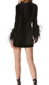 VELVET FEATHER-TRIM JACKET IN BLACK