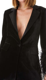 VELVET FEATHER-TRIM JACKET IN BLACK