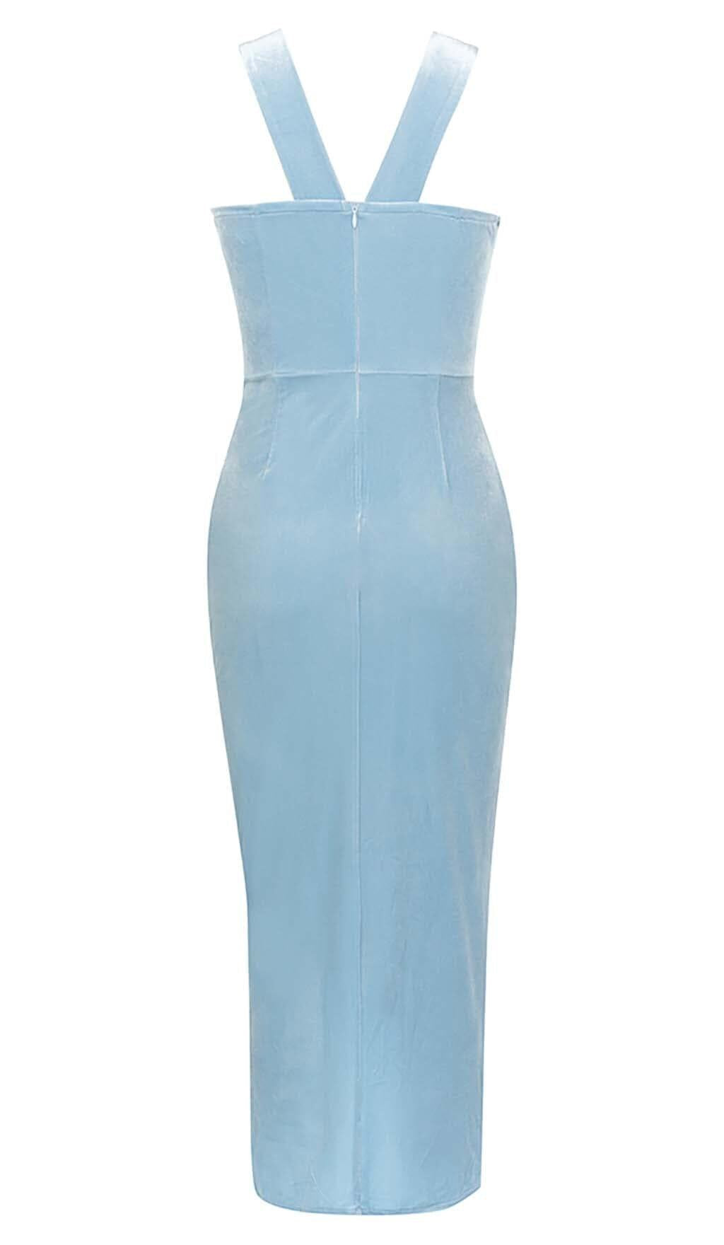 HALTER SATIN MIDI DRESS IN SKY BLUE
