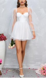 FAIRYTALE DREAM SHEER SLEEVE MINI DRESS WHITE