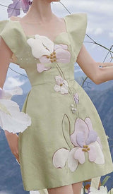 3D FLOWER BUTTERFLY SLEEVE MINI DRESS IN MINT