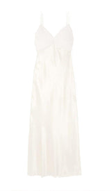 GEORGETTE PLEATED SATIN MAXI DRESS IN WHITE